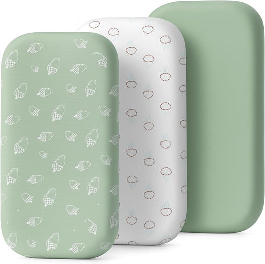 3-Pack Organic Jersey Cotton Bassinet Fitted Sheets – Fits 32 x 16 x 4 Inch Pads – Compatible with Halo, Snoo, Graco, Dream On Me, Delta – for Oval, Hourglass, and Rectangular Bassinet Mattresses