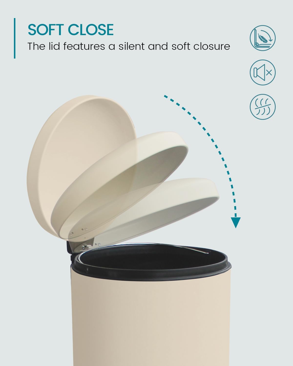 8 Gallon Trash Can, Stainless Steel Round Trash Can with Lid, Removal Inner Liner, Soft Close, Step on Pedal Trash bin for Kitchen, Office, Living Room or Bathroom, Cream