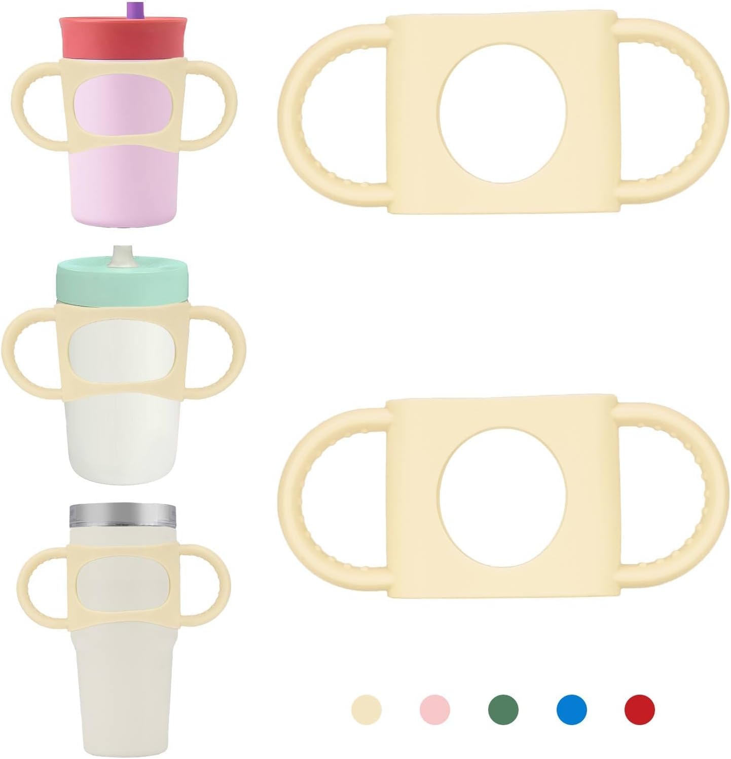 NiHome Tumbler Grip Compatible with 14oz Stanley Quencher, Fit for 12 15oz Zak Owala kids Cups Accessories Handle, Silicone Dual-Handle Tumbler Handles for Home Travel Outdoors Daily Use (2PCS,Cream)