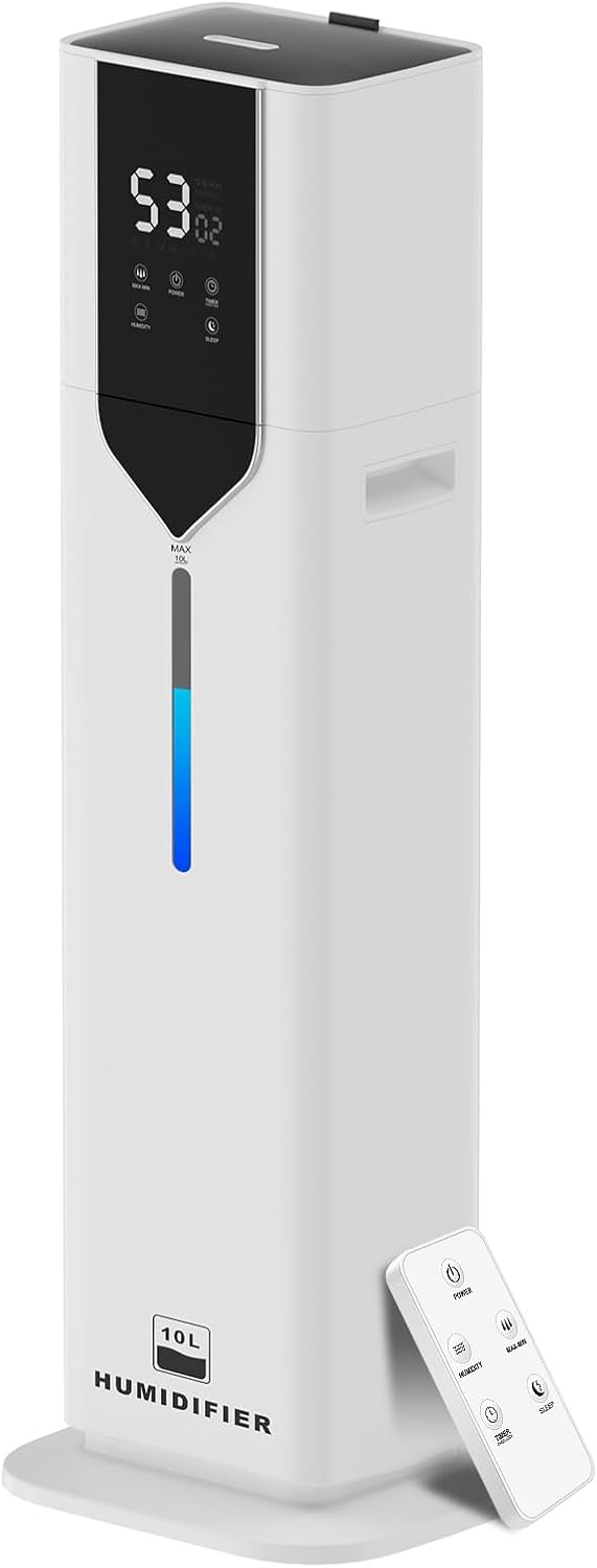 10L/2.6Gal Smart Humidifiers for Bedroom Large Room up to 600ft², 100H Runtime Cool Mist Top Fill, Ultra Quiet 30dB, Auto Control, Essential Oil Tray, Perfect for Bedroom, Office, Baby, White