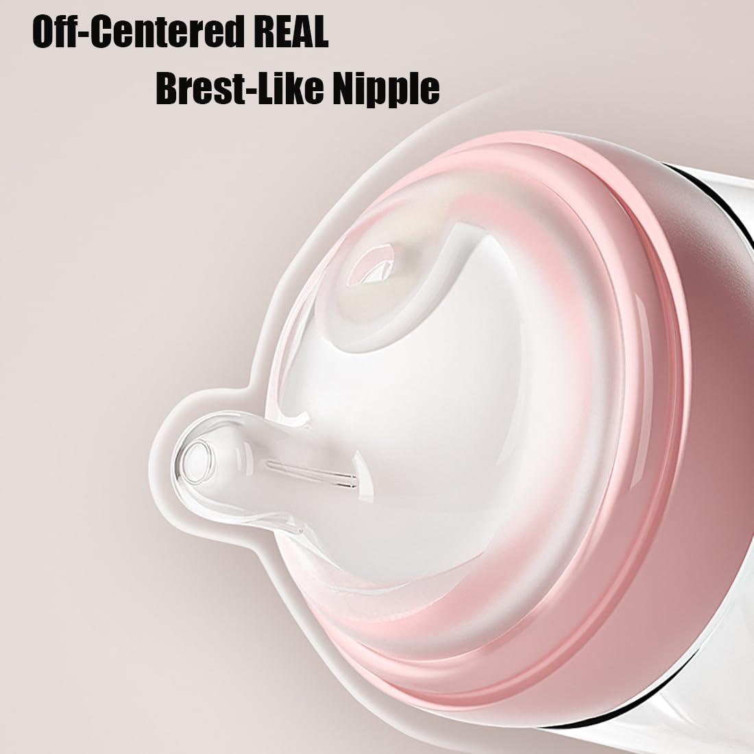 Baby Bottles with Off-Centered Natural Flow Nipple for 0+ Months Newborn, Pink/1Pack