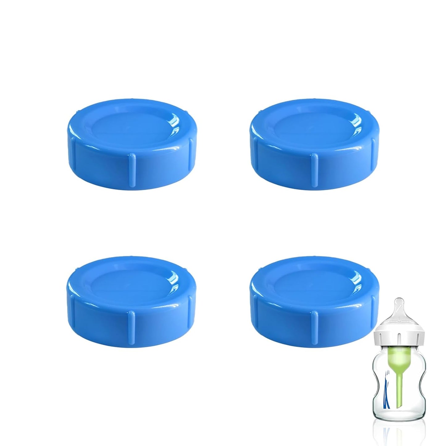 4pcs Wide Bottle Caps Compatible for Wide-Neck Natural Flow Dr Brown Bottles,BPA Free Travel and Storage Baby Bottle Lids Replacement Parts with Sealing Gasket for Baby Bottles Accessory (Blue)