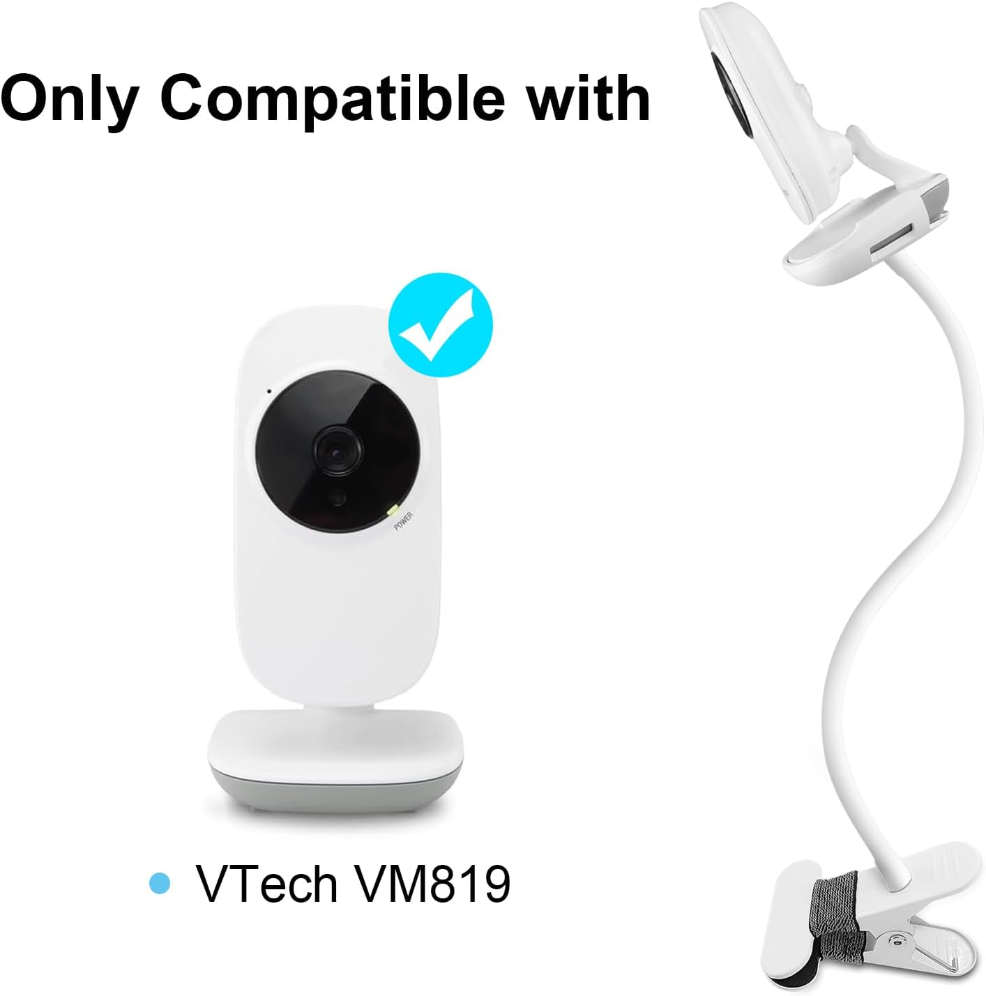 15.7 inches Baby Monitor Mount Compatible with VTech VM819 Baby Monitor Camera,Flexible Clip Clamp Mount Stand Long Gooseneck Arm Without Tools or Wall Damage