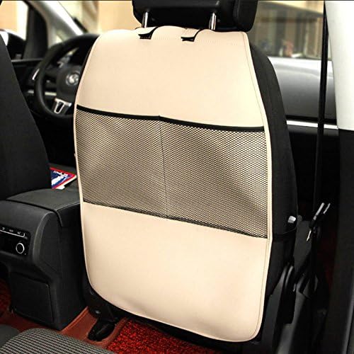 HCMAX 2 Pack Kick Mat Car Seat Back Protector Waterproof Easy to Clean Multifunctional Organizer Storage Bag Travel Accessory PU Leather Beige