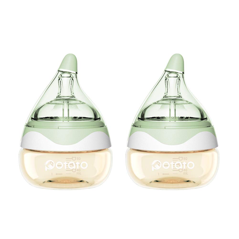Breast Milk Baby Bottles for Newborn Baby PPSU Anti Colic Infant Bottles Wide Neck Breast-Like Nipple Slow Flow Breastfeeding Toddler Bottles-2pack (2.5oz/pc, Green)