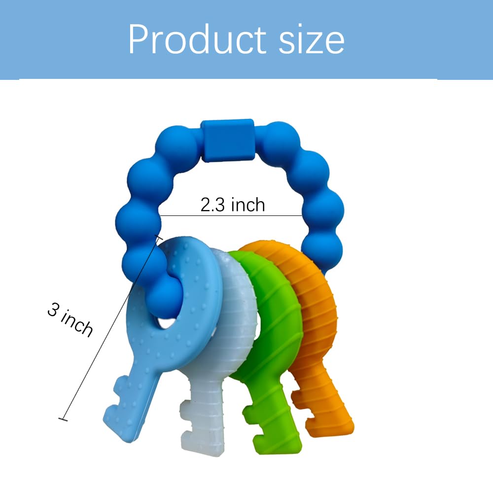 Baby Keys Teether Toys,Silicone Teething Toys for 3-18+ Months,Teething Keys Toy for Infants-Soft & Raised Texture to Soothe Gums,BPA Free (4Colors)