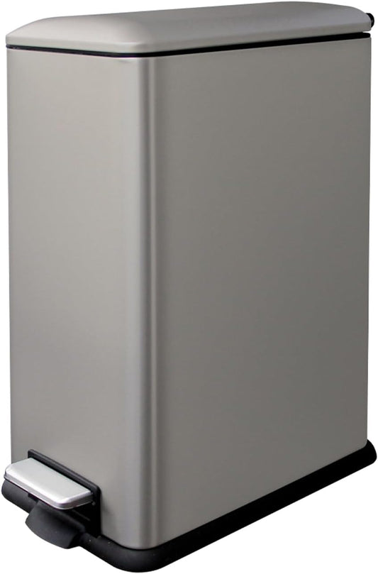 12 Gallon Slim Kitchen Trash Can, Stainless Steel Trash Can with Removal Inner Bucket and Soft-Close Lid, Pedal Garbage Can 45 Liter, Kohler Grey