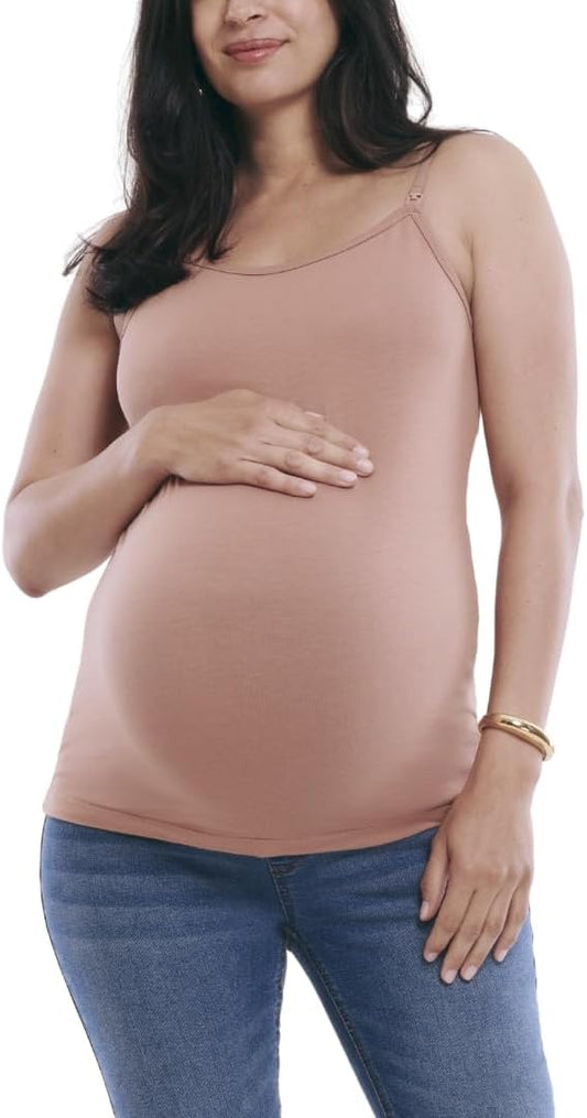 Motherhood Maternity Women's Clip Down Nursing Tank Top Cami with Adjustable Straps and Built-in Shelf Bra for Breastfeeding