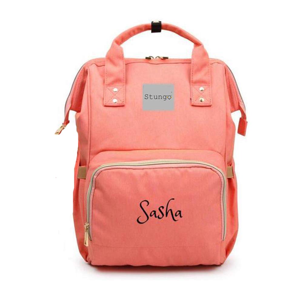 Personalized Large Diaper Bag Knapsack/Tote Bag/Backpack -Custom Monogram Embroidered for Infant/Baby Bag (Orange)