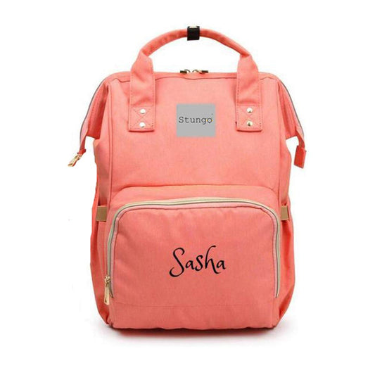 Personalized Large Diaper Bag Knapsack/Tote Bag/Backpack -Custom Monogram Embroidered for Infant/Baby Bag (Orange)