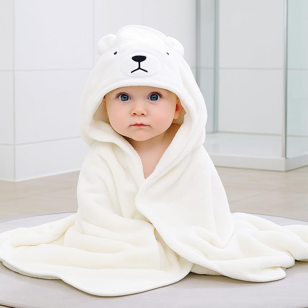 Hooded Baby Bath Towel, Pink Design, Soft and Absorbent (White and Blue)