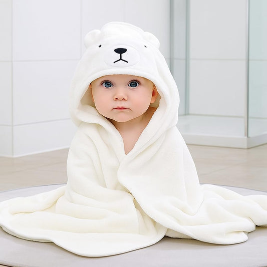 Hooded Baby Bath Towel, Pink Design, Soft and Absorbent (White and Blue)