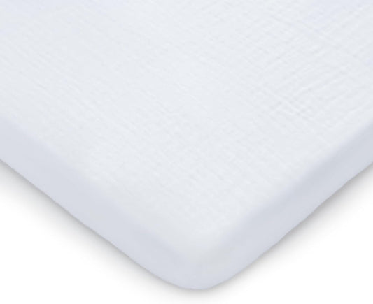 Comfy Cubs Muslin Bassinet Sheet - 100% Soft Cotton Fabric, Breathable & Gentle for Baby’s Sensitive Skin - Universal Fit with Secure Elastic Edging, Gift-Ready Packaging - White