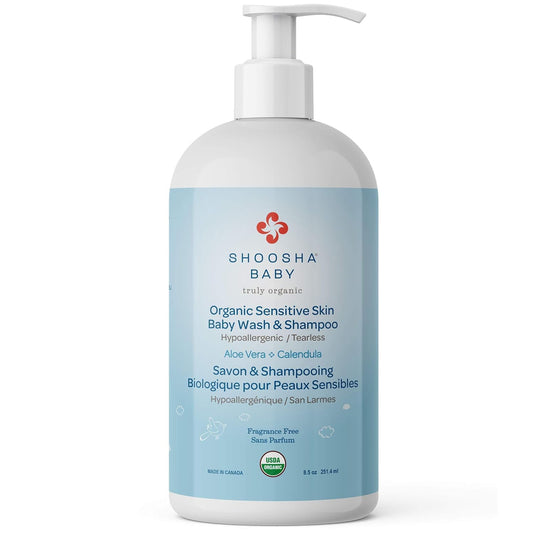 SHOOSHA Organic Sensitive Skin Baby Body Wash and Shampoo, 8.5oz, Hypoallergenic , Tear Free Safe for Kids and Pets