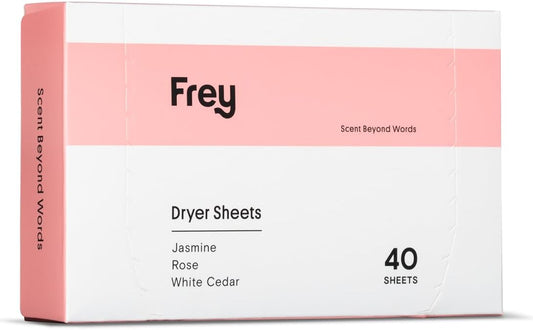 FREY Naturally Scented Dryer Sheets - Fabric Softener for Soft, Fresh & Clean Clothes (1-pack, Jasmine Rose)