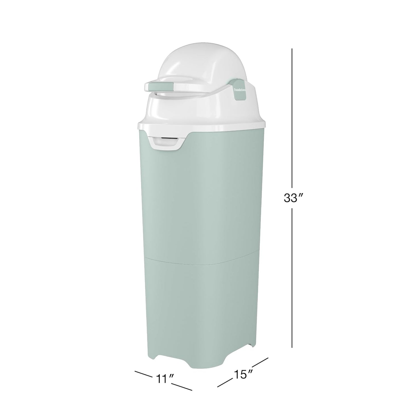 Foundations Tall Diaper Pail with Airtight Lid - Durable & Odorless Diaper Disposal, Large Capacity, Holds up to 60 Newborn Diapers, Refill with Any Bags - Green
