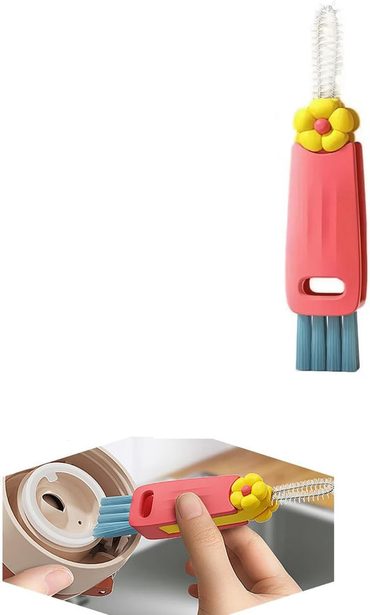 Mini Bottle Brush- Deep Clean Bottle Necks, Straws & Cup Lids, 3-in-1 Tight Space Scrubber for Water Bottles, Travel Mugs, Home Kitchen&Office. Dishwasher Safe(Red)