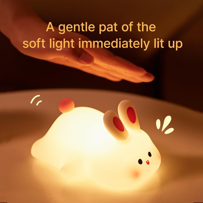 Cute Rabbit Silicone Night Lights Cartoon Bedroom Lamp for Children's Room Decor, USB Rechargeable Timing Dimming Silicone Sleep Light for Kids, Toddler, Baby