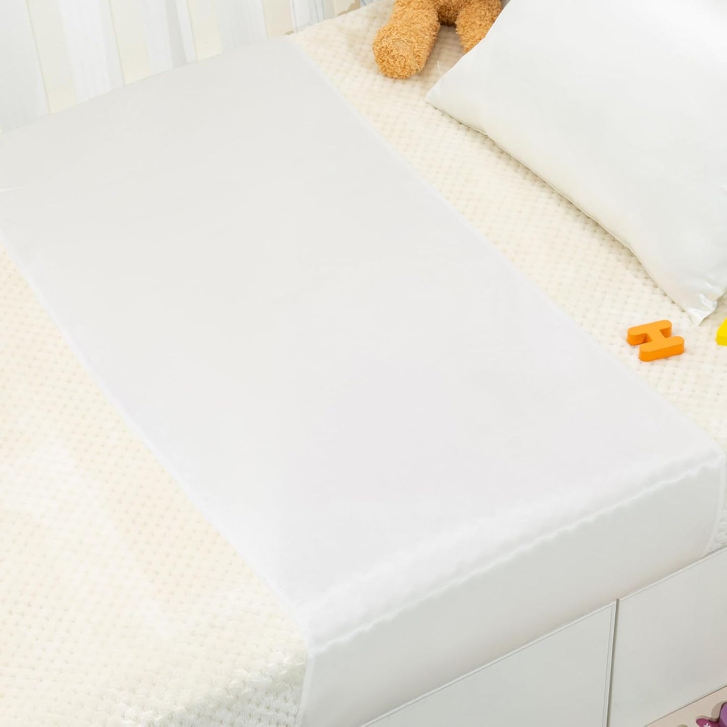 PROMEED 23 Momme Silk Crib Slip for Baby Hair, No More Bed Head and Baby Bald Spots, 100% Silk Crib/Bassinet Sheets for Baby Boy/Girl (White)