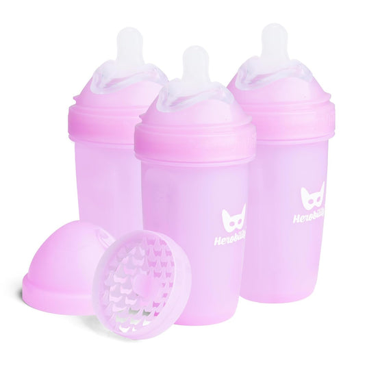 Herobility Double Anti-Colic Baby Bottles – 8.5 fl oz/240ml – 3-Pack – Purple