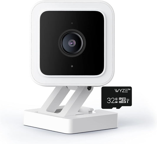 Cam V3 Smart Home Security Camera, Indoor/Outdoor Use, IP65-Rated 1080p Plug-in, Color Night Vision, Motion Detection, Two Way Audio, Works with Alexa, Google Assistant, Cam V3+32GB Micro SD Card