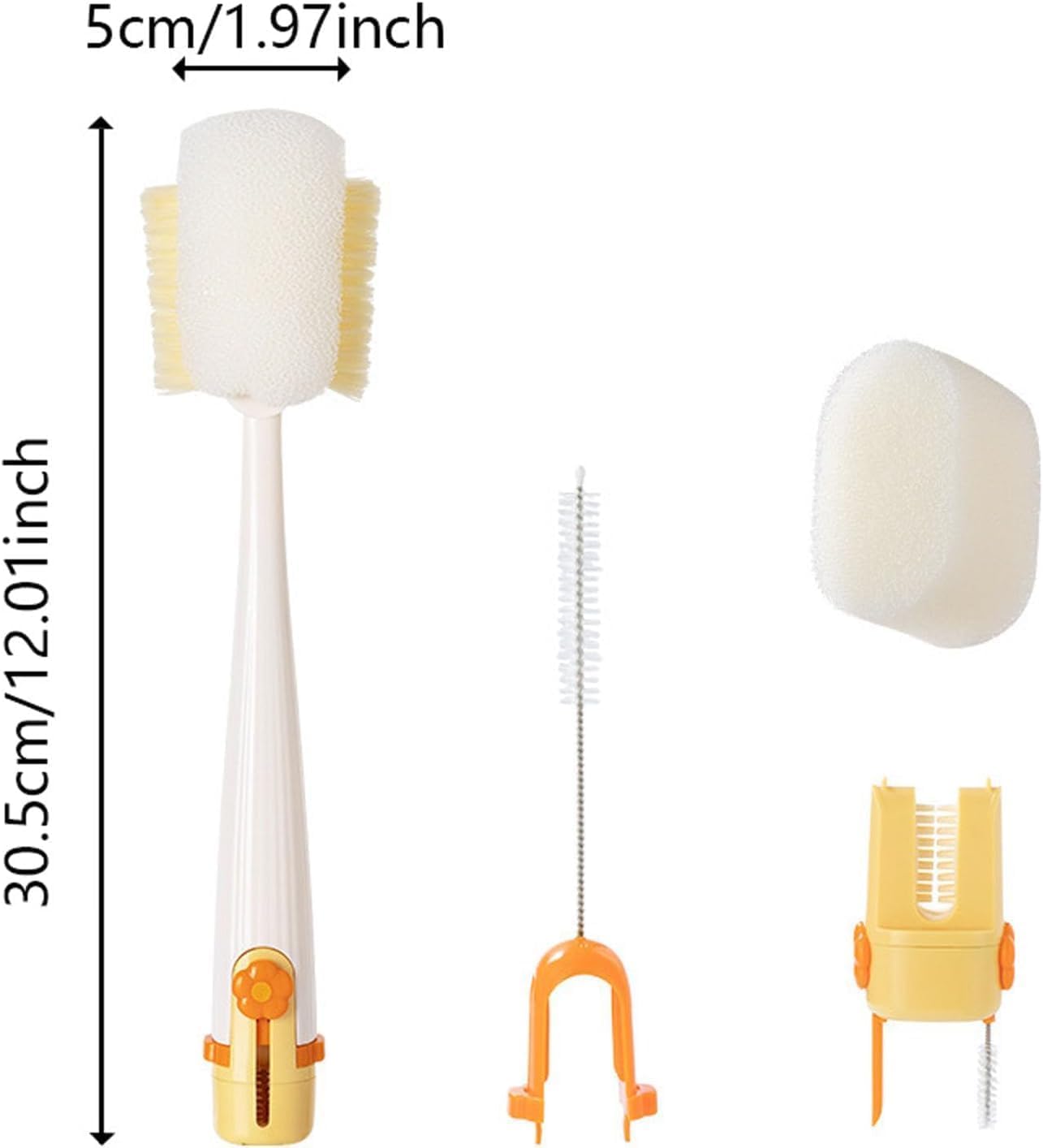 5 in 1 Bottle Cleaning Brush Set, 5‑in‑1 Multifunctional Bottle Cleaning Brush Set, Straw, Lid, Gap & Cup Brushes for Travel and Home Use (Yellow)