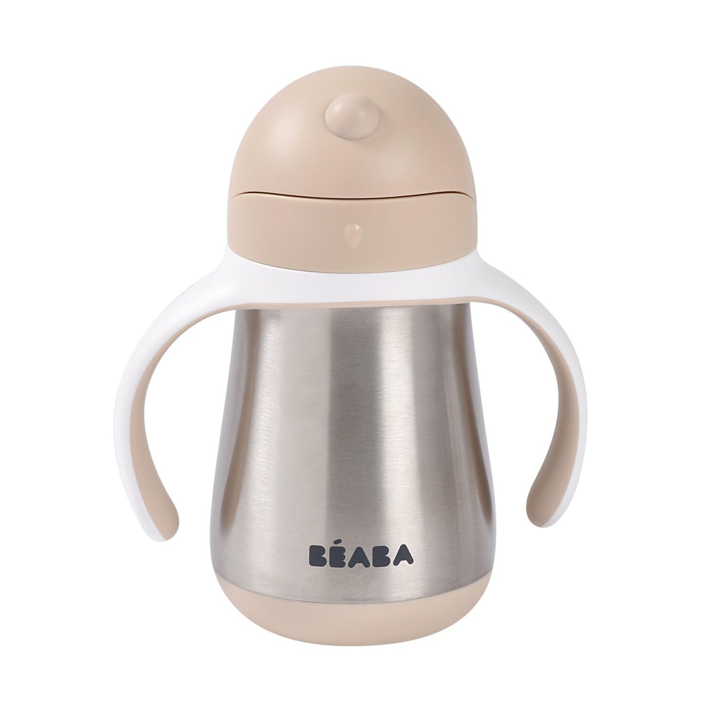 Beaba Stainless Steel Straw Sippy Cup, Insulated Toddler Cups Spill Proof with Removable Handles, Made with High Grade Stainless Steel, 8+ months, 8.5 oz Oat