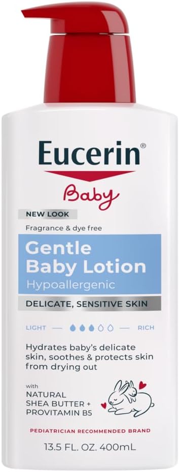 Eucerin Baby Body Lotion, Hypoallergenic and Fragrance Free Baby Lotion with Pro-Vitamin B5 and Shea Butter, 13.5 Fl Oz Bottle
