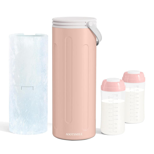 Portable Breast Milk Cooler for Travel, 22oz Large Capacity Breastmilk Chiller for Working Moms, 360° Cooling Keeps Milk Chilled 24 Hours, Includes 2 Baby Bottles, Breastfeeding Essentials