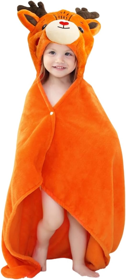 Wearable Blanket Hoodie for Kids Toddlers Hooded Towels Soft Cozy Flannel Wearable Throw Blanket Hoodie for Boys Girls Birthday Gifts (Elk 50 * 40)