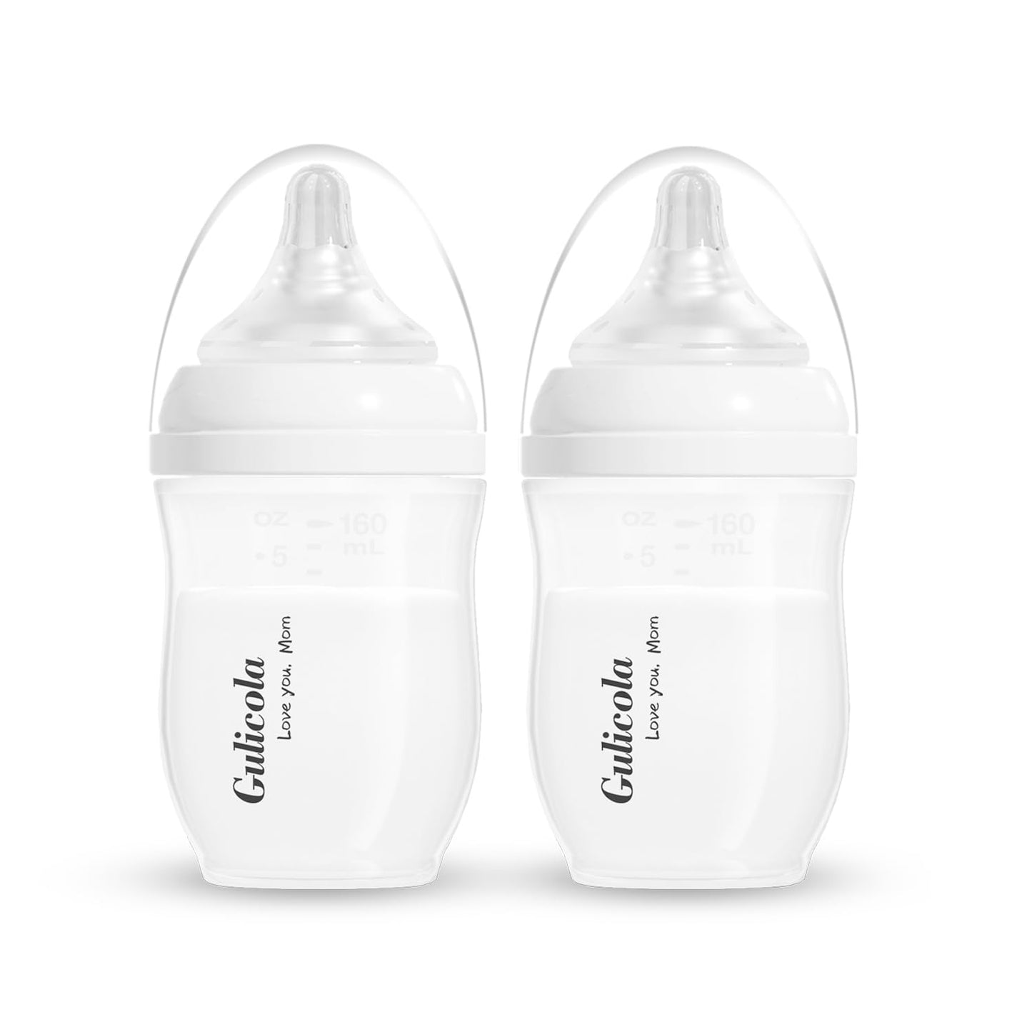 Gulicola Natural PP Baby Breastfeeding Bottles Newborn Set 2 Pack, Slow Flow Nipples, 0 Months +, 5 Oz - White
