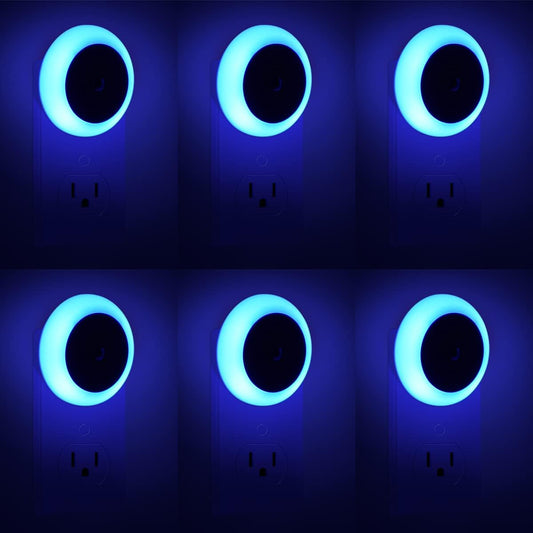 KINUR 6 Pack Blue, LED Night Lights Plug into Wall with Dusk to Dawn sensors, Plug in Night Lights for Kids Room, Bedroom, Bathroom, Baby Nursery,Stair Lights, Hallway Light