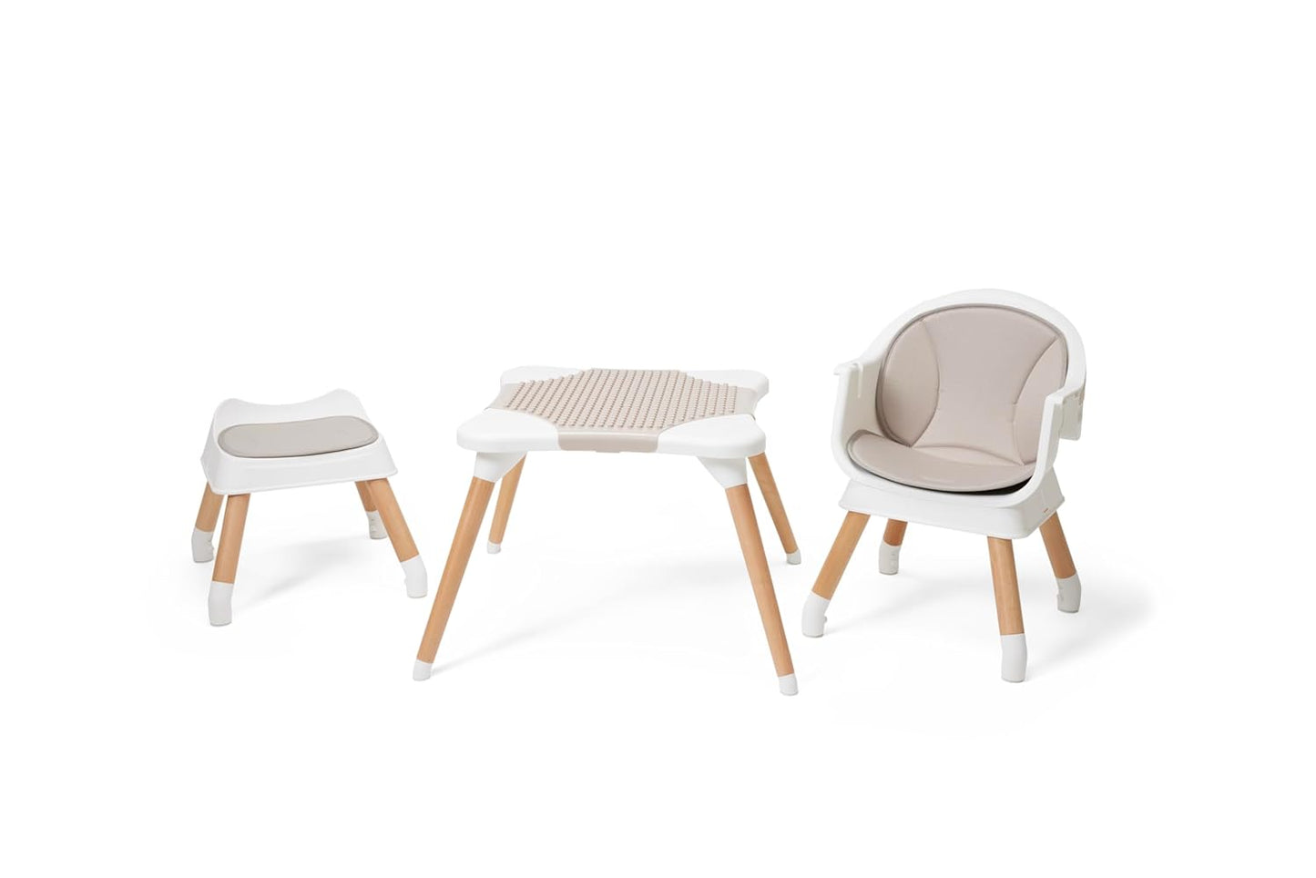 5-in-1 High Chair for Baby & Toddler - Convertible Baby Dining Seat - Portable Floor/Booster Seat - Adjustable Tray w. Cover - 5-Point Harness - Building Block Table & Chair - Stool (White)