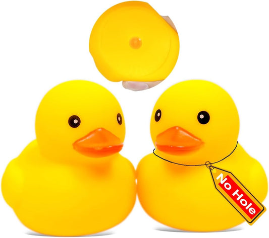 Waterproof No Squeak No Hole No Bebe Noise Kalafona 2 Pcs 3 Inch Rubber Funny Yellow Ducky Duck Bath Pool Toy Without Hole for Kid Shower Bathtub Toy Birthday Party Decor Cake Topper in Bulk