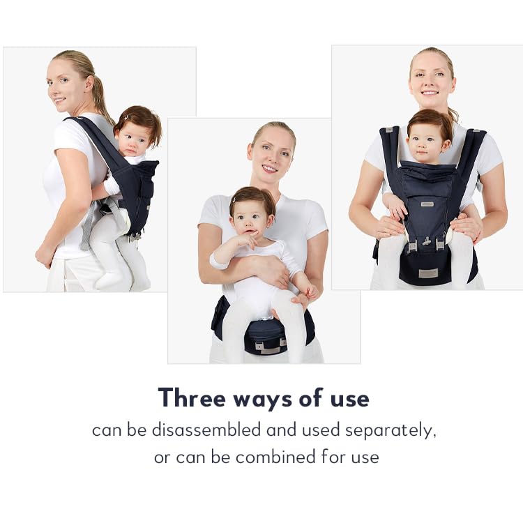 Sharth Baby Carrier with Hip Seat, 6-in-1 Convertible, Adjustable, Ergonomic Baby Carrier for Newborn to Toddler, Front and Back Carry, 0–36 Months, 7–41 lbs, All Seasons, Dark Blue