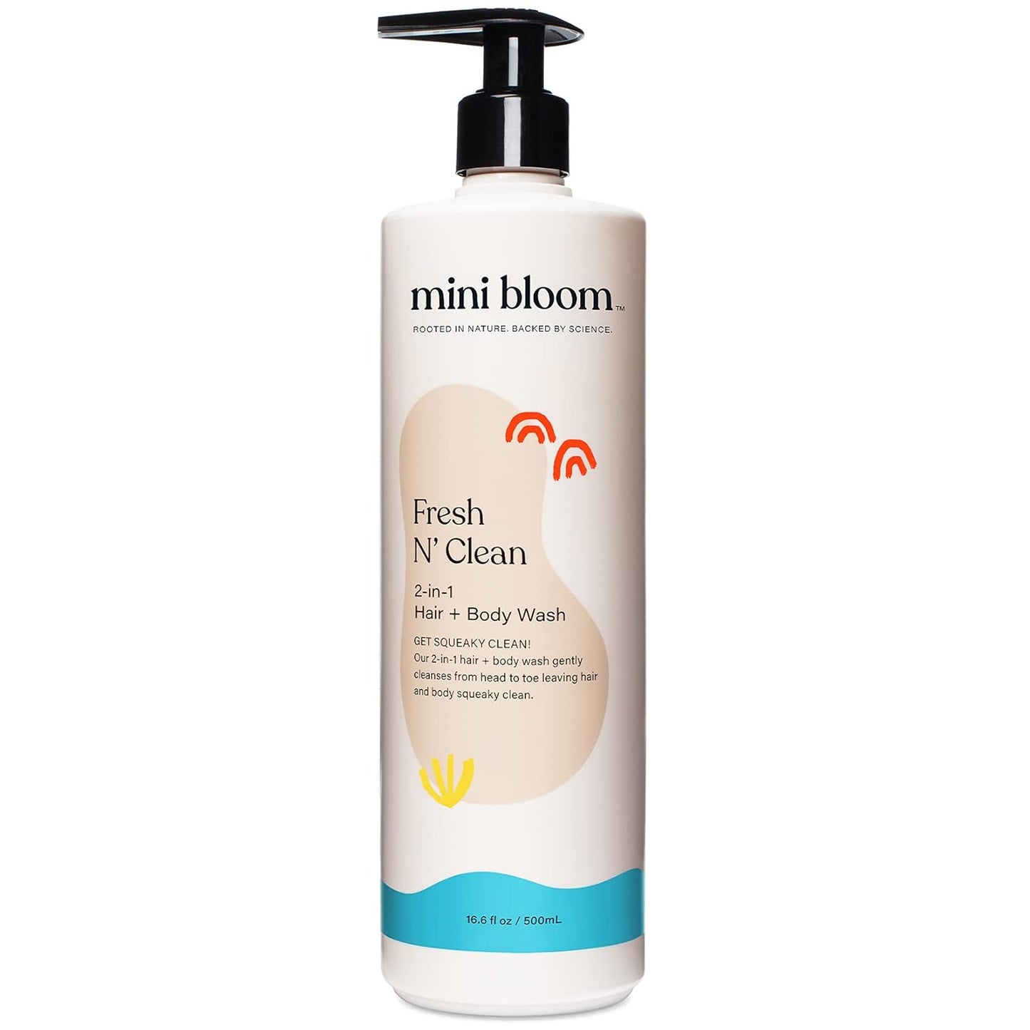 Mini Bloom Fresh N’ Clean 2-in-1 Hair + Body Wash | Shampoo Sulfate-Free | Baby & Kid Safe | Gently Cleanses Head to Toe w/Aloe leaf, Chamomile extract, Lavender & Botanicals 16.6 oz
