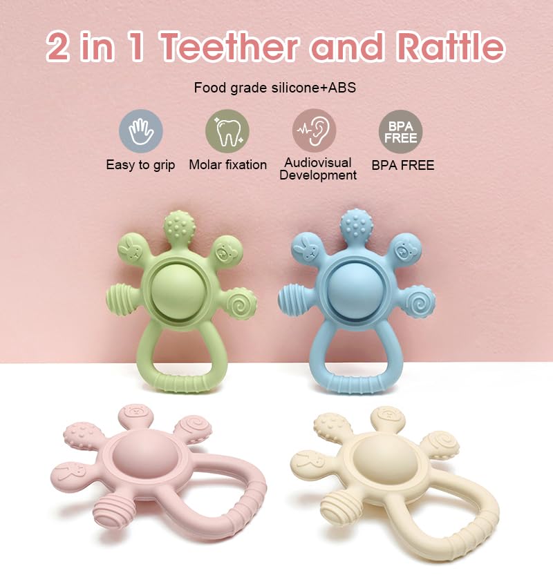 Silicone Rattle Teether for Babies – Soft BPA-Free Teething Toy & Sensory Rattle – 100% Food Grade Silicone, CPC Certified – Soothing Relief for Infants & Toddlers (Rudder - Beige)