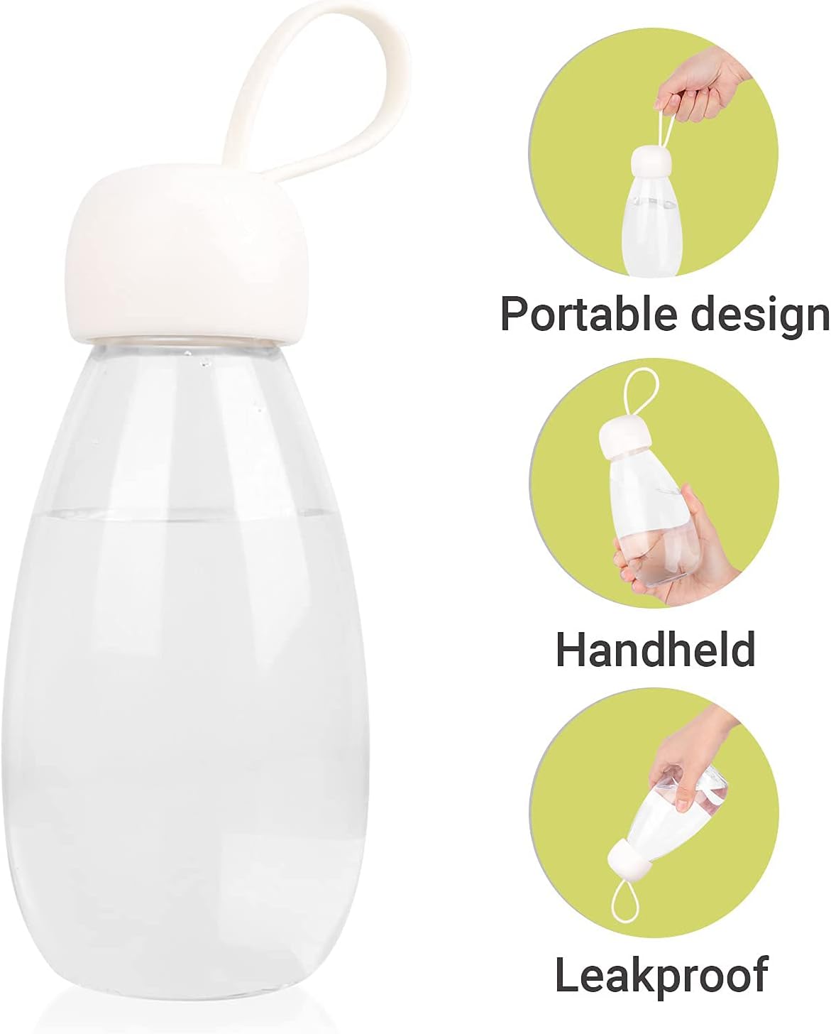 emoi BPA Free Water Bottle, 12oz/360ml Cute Water Bottle with Carrying Strap, Ideal for Kids Boys Girls Students Women Healthy Hydration-White