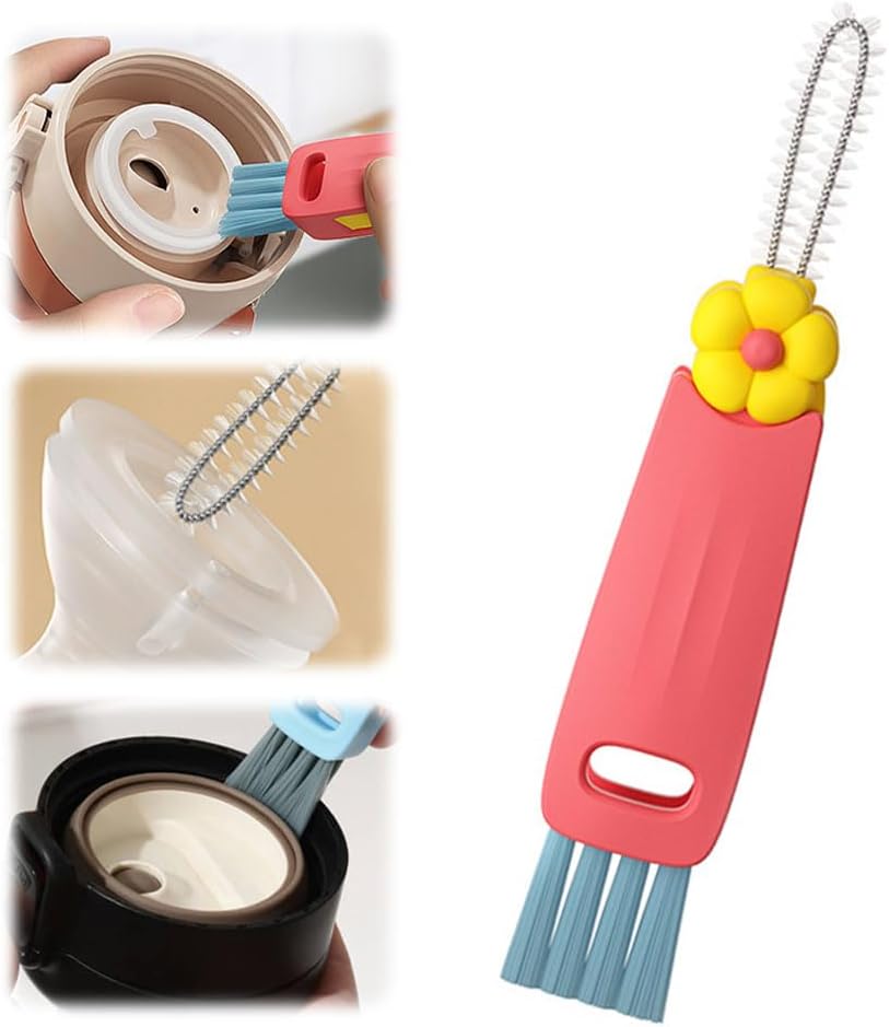 3 in 1 Cup Lid Cleaning Brush, 2024 New Crevice Cleaning Brush Set for Baby Bottle Gap Tight Spaces Cup, 3 in 1 Multifunctional Cleaning Brush Portable Cup Lid Cleaner with Brush(D)