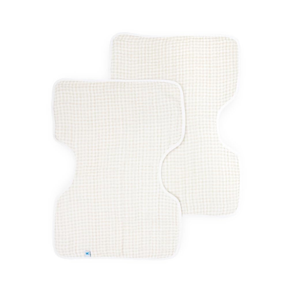 Little Unicorn Ultra-Absorbent Premium Burp Cloth 2 Pack | Soft on Baby's Skin | Larger Size | Ergonomic Design | Set of 2 (Tan Gingham)