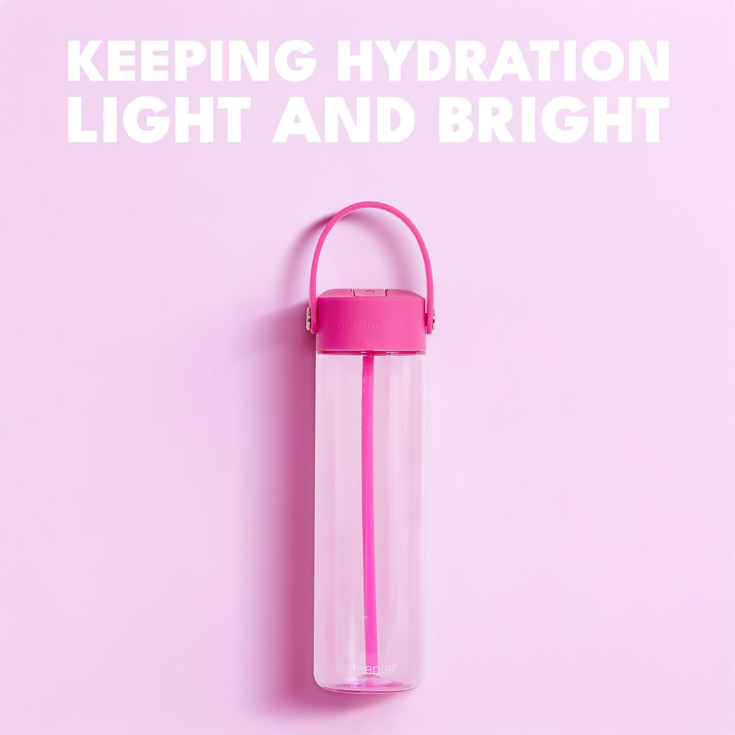Elemental Splash Water Bottle with Straw - BPA-Free Tritan Plastic Reusable Water Bottle with Strap - Ideal for Travel, Gym and Sports - Leak Proof when Spout is Closed - 26oz - Hot Pink