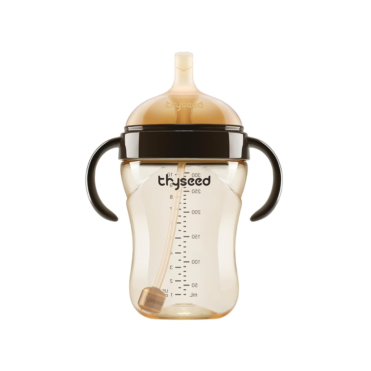 Thyseed PPSU Weighted Straw Cup with Handles Toddlers Transition Bottles to Sippy Cups No Spill Learner Milk Water Baby Bottle Soft Silicone Spout Dishwasher Safe BPA Free 6+ Months 10oz/300mL 1 Pack