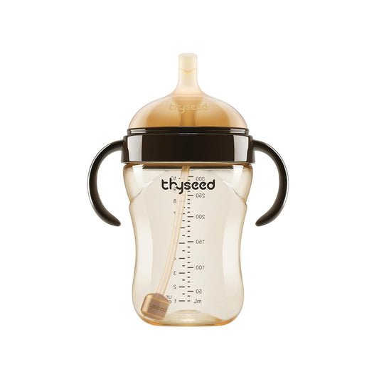 Thyseed PPSU Weighted Straw Cup with Handles Toddlers Transition Bottles to Sippy Cups No Spill Learner Milk Water Baby Bottle Soft Silicone Spout Dishwasher Safe BPA Free 6+ Months 10oz/300mL 1 Pack