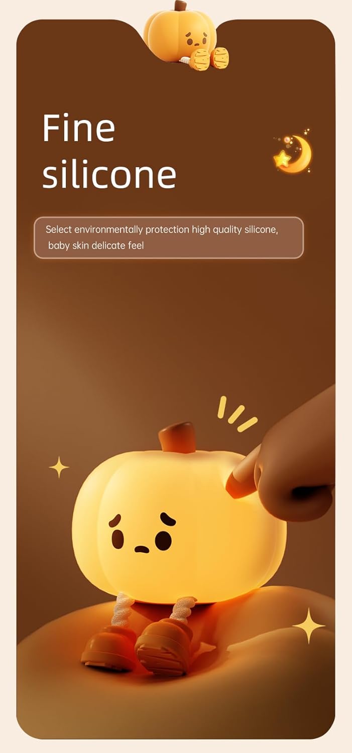 ATSUI Pumpkin Night Light, Halloween LED Squishy Novelty Lamp, Food Grade Silicone, Dimmable, Rechargeable Breastfeeding Nursery Nightlight for Desk Decor, Funny Gifts Stuff for Kids Women Boys Girls