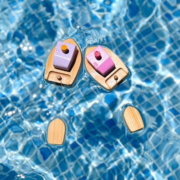 kiko+ Ofune Wind-Up Wooden Toy Boat| Made with Japanese Hinoki Cypress | Minimalist Wind-Up Toy for Kids (Pink)