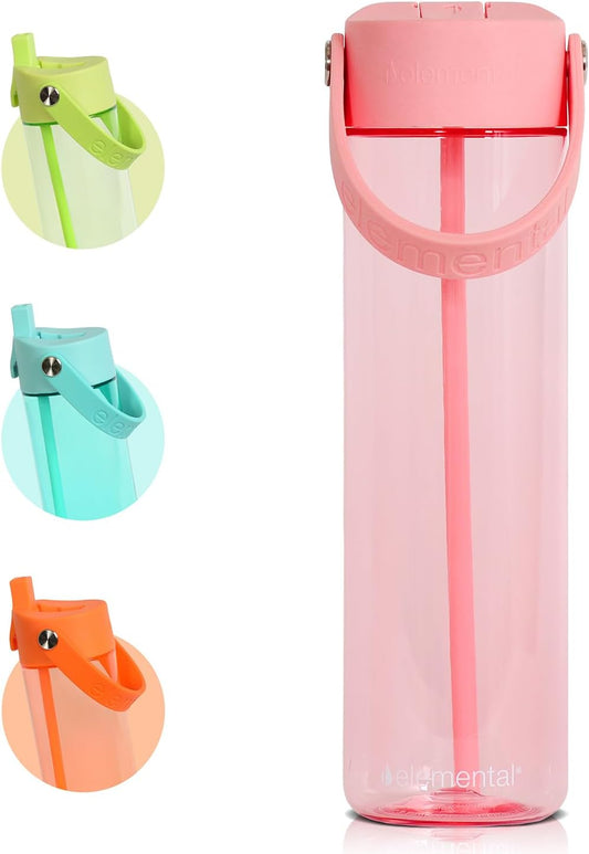 Elemental Splash Water Bottle with Straw - BPA-Free Tritan Plastic Reusable Water Bottle with Strap - Ideal for Travel, Gym and Sports - Leak Proof when Spout is Closed - 26oz - Rose