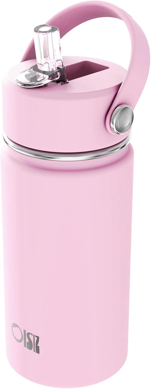 OISIZ Kids Water Bottle with Straw Lid 14oz, Vacuum Insulated 316 Stainless Steel Water Bottles for Kids for School, Leakproof Water Bottle, BPA Free and Keep Cold for 24 Hours