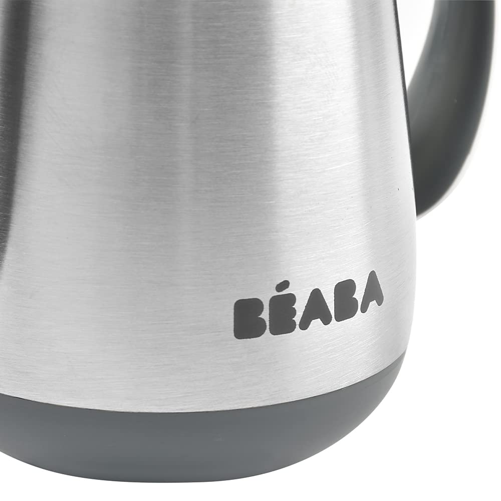BEABA Stainless Steel Straw Sippy Cup, Insulated Toddler Cups Spill Proof with Removable Handles, Made with High Grade Stainless Steel, 8+ months, 8.5 oz, Charcoal