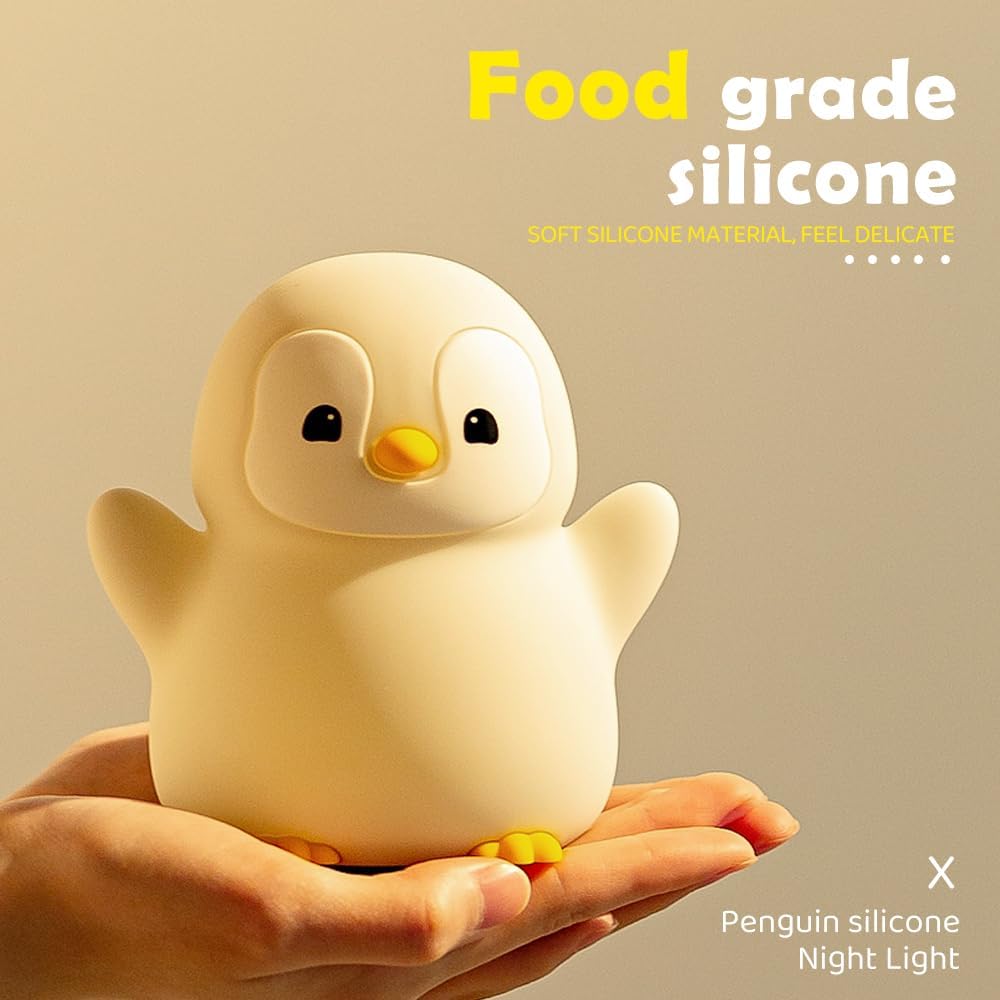 Novelty Soft Penguin Silicone Night Light for Kids Room, Rechargeable Nursery Sleeping Nightlights, 2 Level Lighting Mode Table Lamp for Breastfeeding Toddler Decoration Kids Gifts