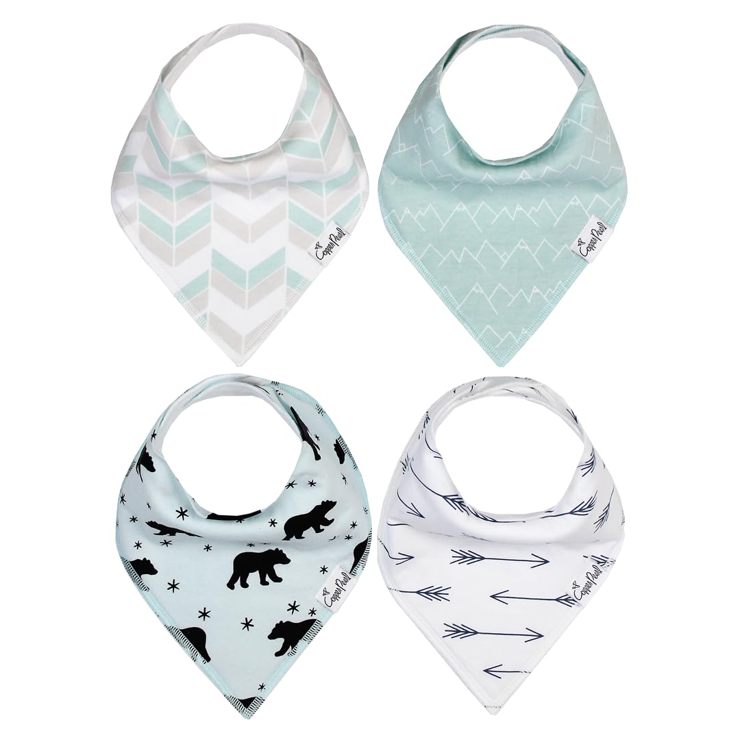 Copper Pearl 4 Pack Soft Cotton Baby Bibs for Drooling and Teething, Absorbent Drool Bibs for Baby Girl and Boy, Adjustable to Fit Newborns to Toddlers, Tons of Styles (Archer Set)